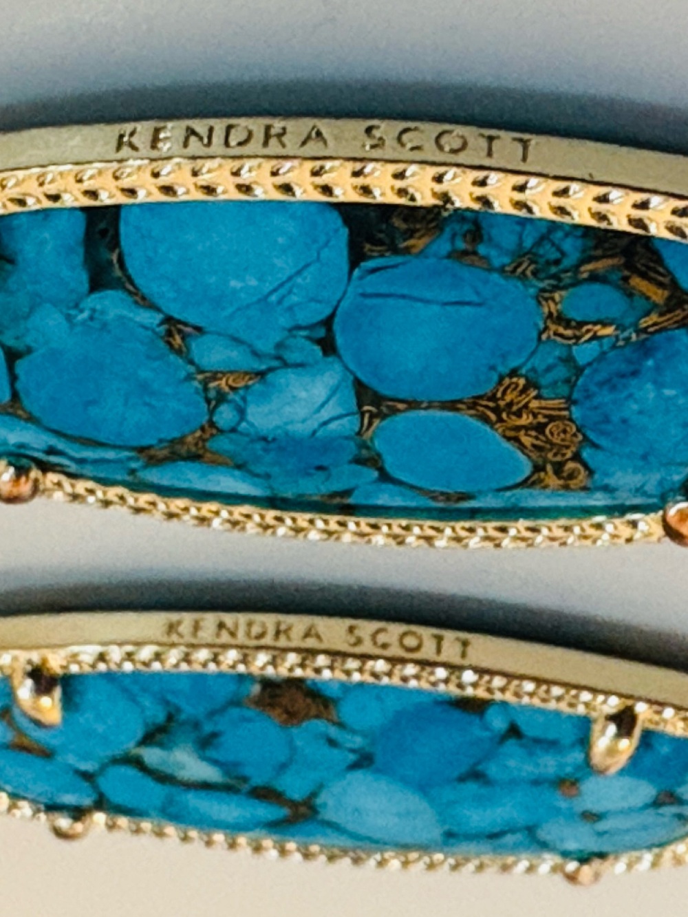 EUC [Kendra Scott] Elle Drop Dangle Earrings, Bronze Veined Turquoise Magnesite - Picture 9 of 10